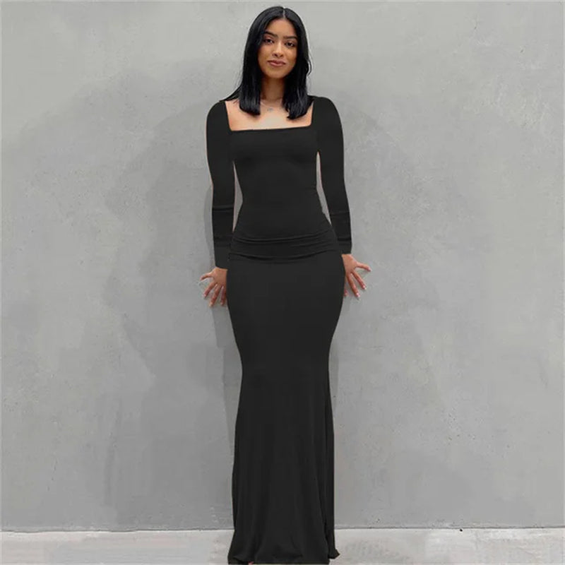 Elegant Satin Long Sleeve Maxi Dress for Women