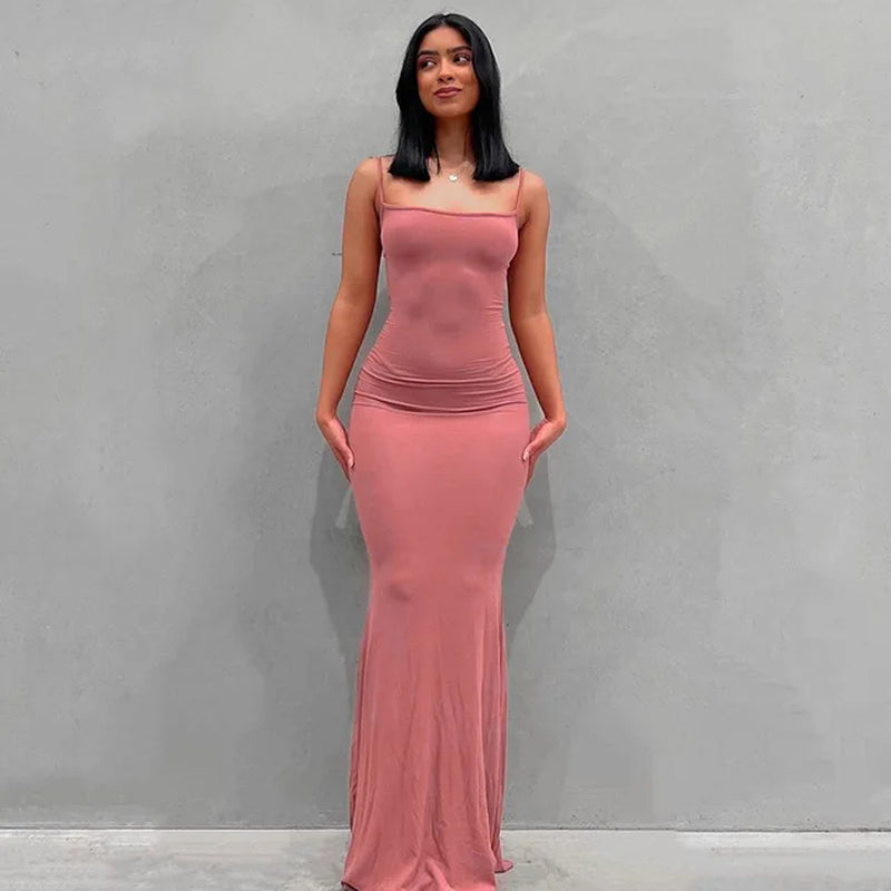 Elegant Satin Slip Maxi Dress for Women - Backless Y2K Style