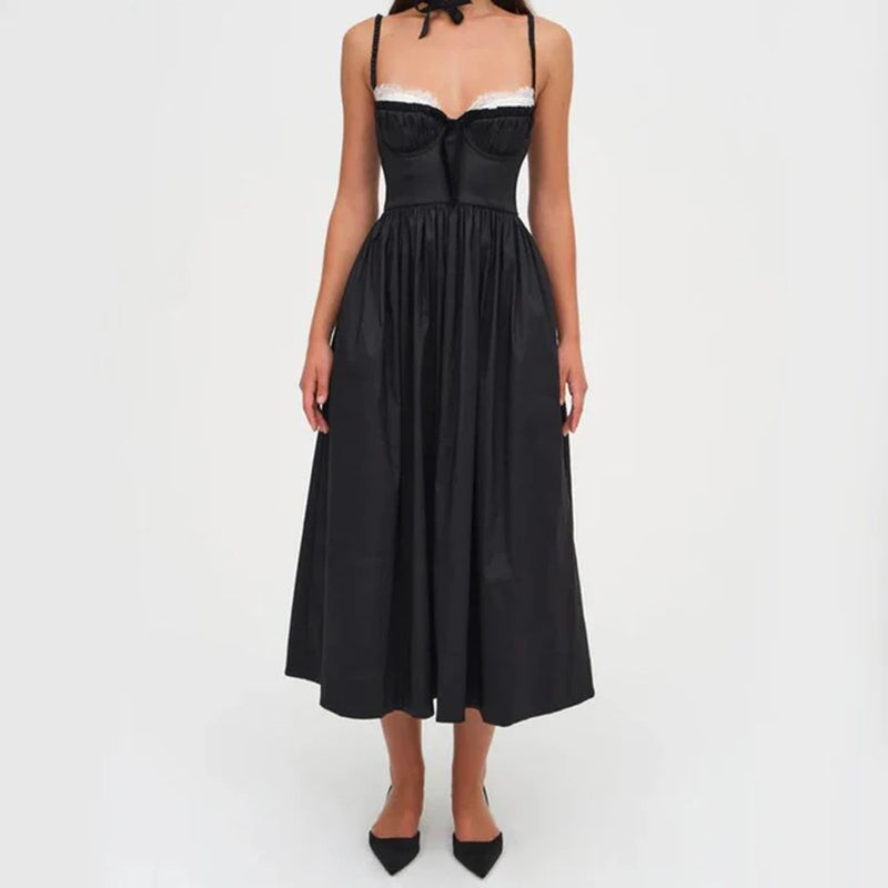 Elegant Sleeveless Lace Midi Dress for Evening Parties