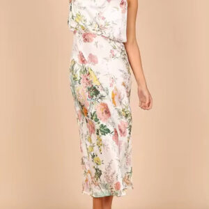 Elegant Sleeveless Satin Dress with Hanging Neck Design
