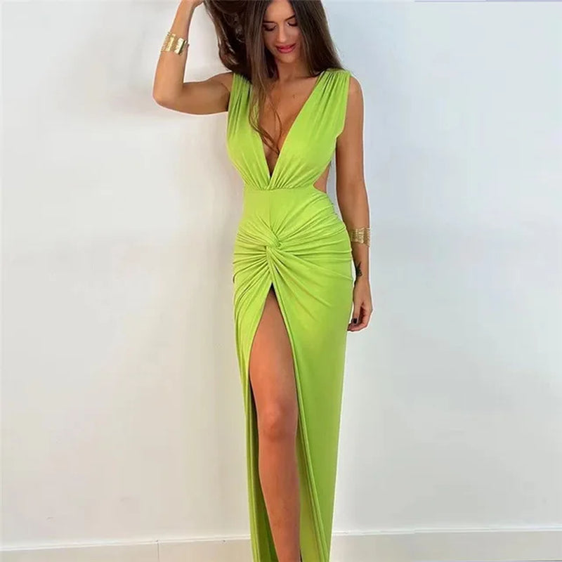 Elegant Sleeveless V-Neck Bodycon Maxi Dress for Women