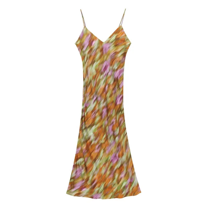 Elegant Slim V-Neck Backless Printed Casual Dress