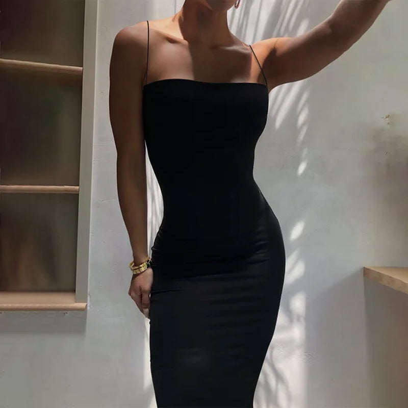 Elegant Solid White or Black Midi Dress for Women