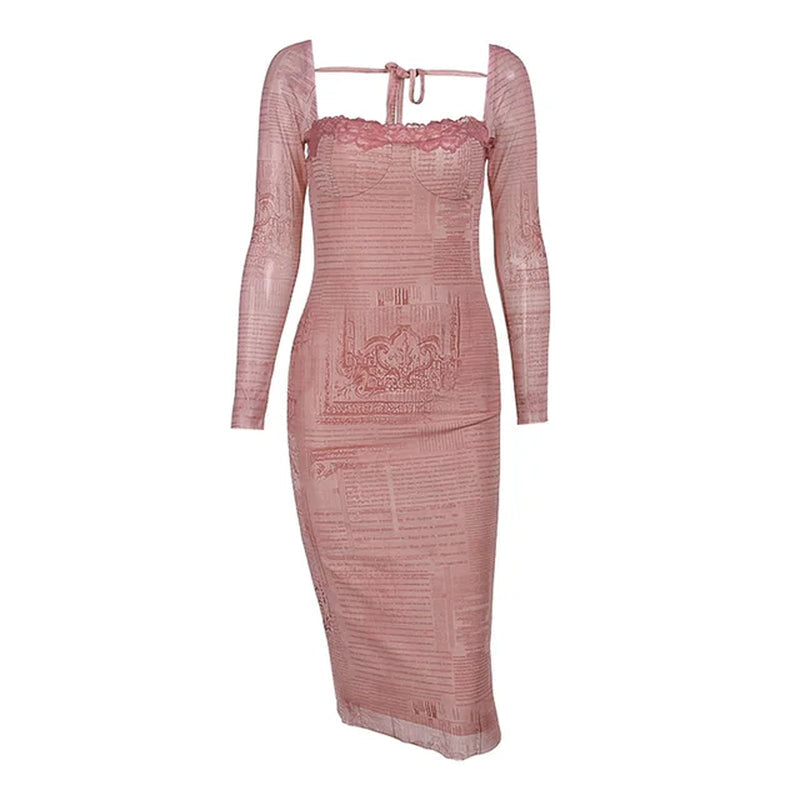 Elegant Square Neck Long Sleeve Bodycon Dress