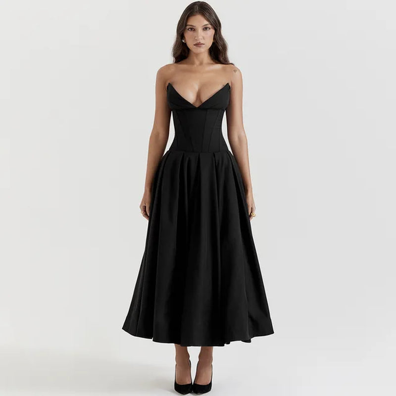 Elegant Strapless Bodycon Midi Dress for Women