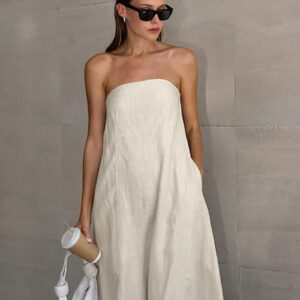 Elegant Strapless Linen Summer Dress for Women