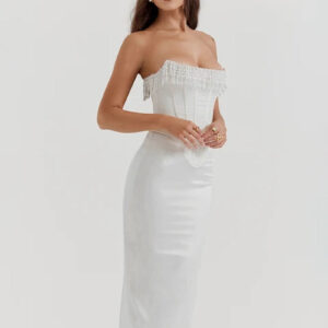 Elegant Strapless Pearl-Beaded Bodycon Dress for Women
