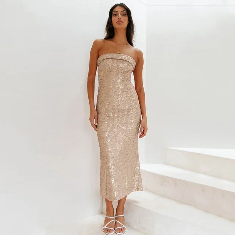 Elegant Strapless Sequin Party Dress for Women
