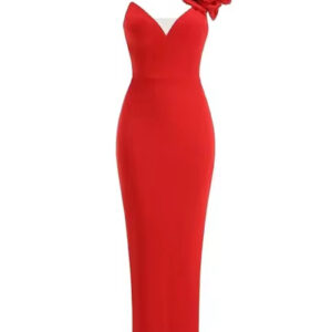 Elegant Strapless V-Neck 3D Floral Bodycon Dress
