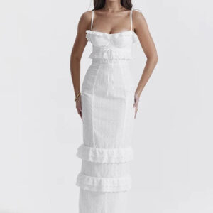 Elegant Summer Bodycon Dress with Embroidered Ruffles Trim