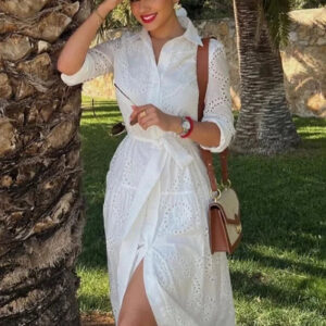 Elegant Summer Embroidered A-Line Midi Dress for Women