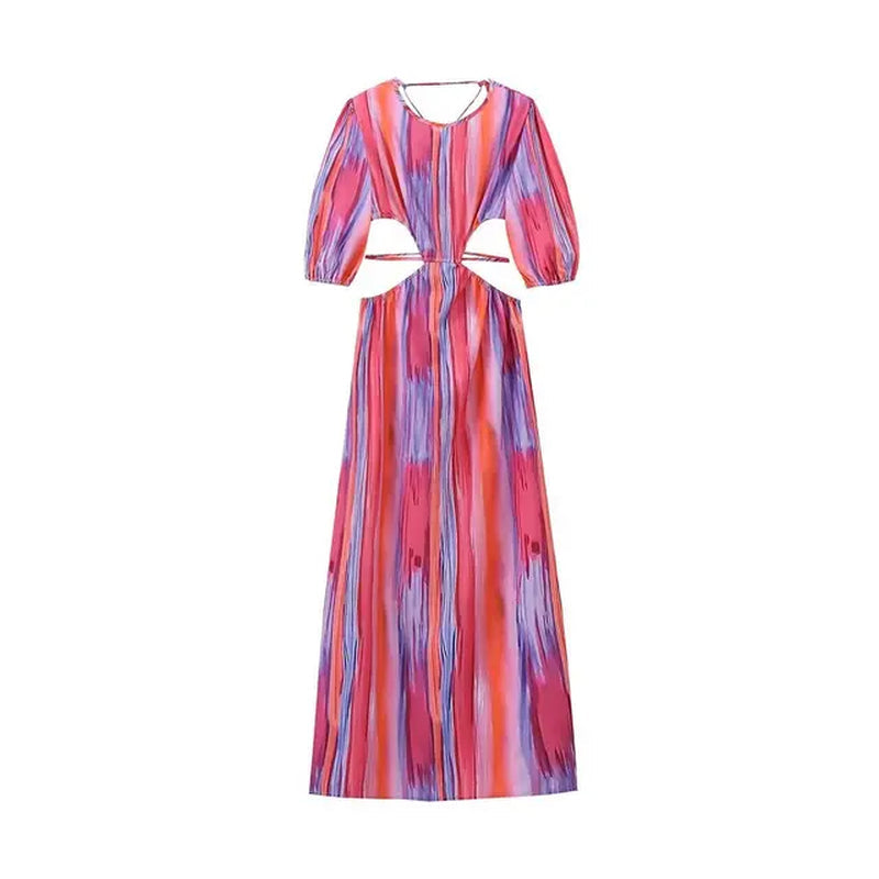 Elegant Tie-Dye Backless Maxi Dress for Women