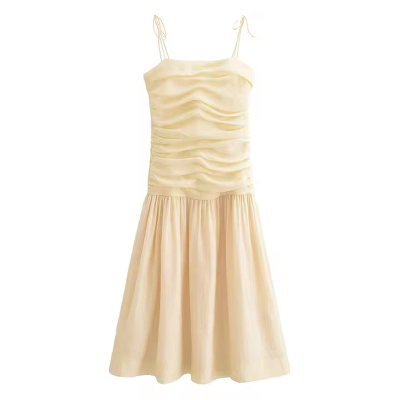 Elegant V-Neck Backless Satin Midi Dress for Women