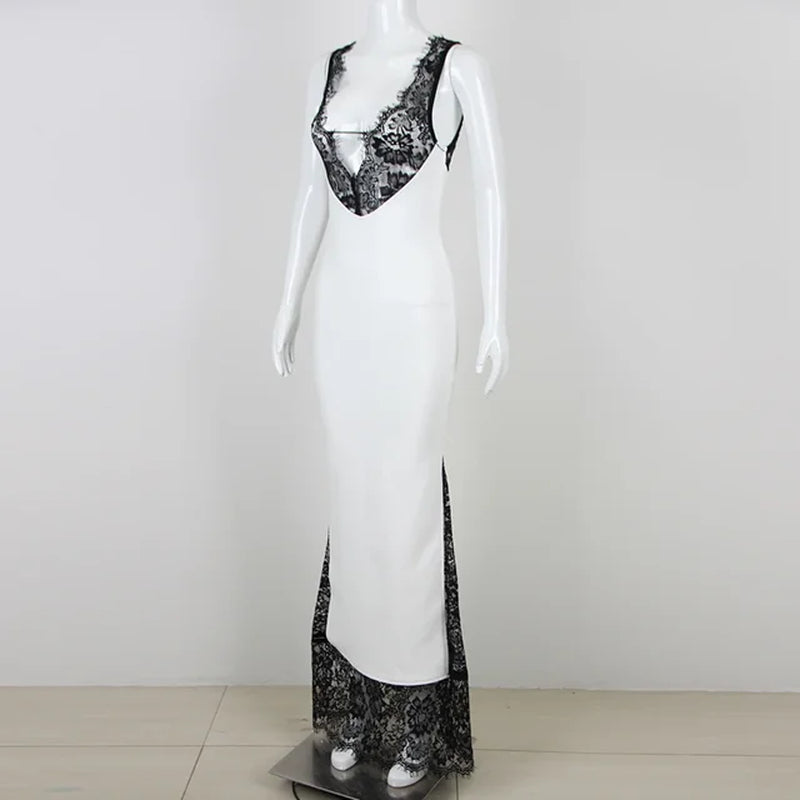 Elegant V Neck Bodycon Lace Dress for Parties