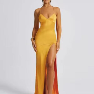 Elegant V-Neck Halter Cut-Out Evening Dress for Women