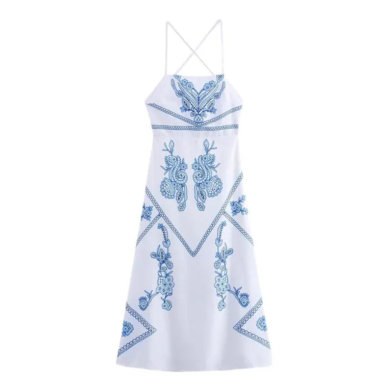 Elegant Vintage Backless Summer Sling Dress for Women