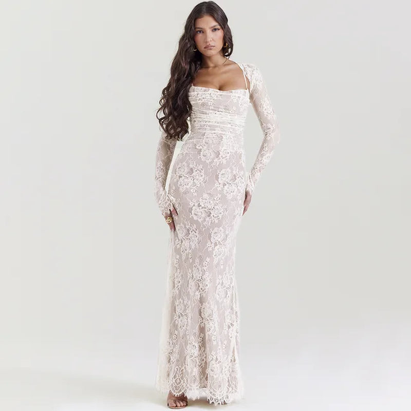 Elegant Vintage Lace Maxi Dress for Cocktail Parties