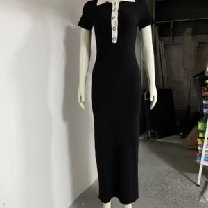 Elegant Vintage Lapel Dress with Contrast Color and Buttons