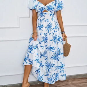 Elegant Vintage Maxi Dress with Puff Sleeves for Women