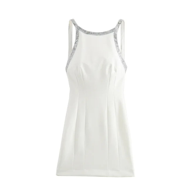 Elegant White Backless Bodycon Mini Party Dress for Women