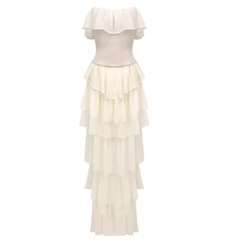 Elegant White Chiffon Ruffle Dress for Summer Events