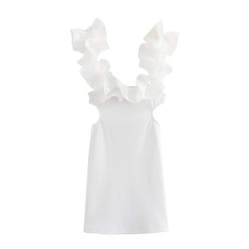 Elegant White Ruffles Mini Bodycon Dress for Parties