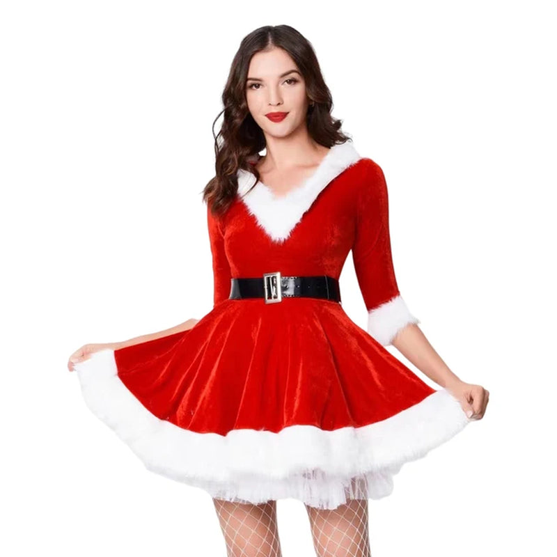 Festive Womenâ€™s Corduroy Santa Dress for Winter Celebrations