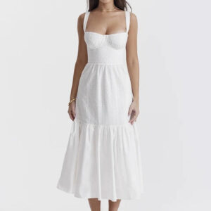 Floral Embroidered Strapless Midi Dress for Elegant Summer Evenings