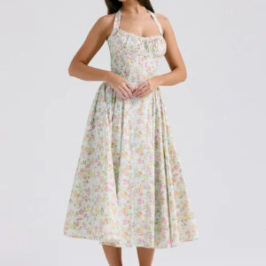 Floral Off-Shoulder Pleated Dress for Seaside Relaxation