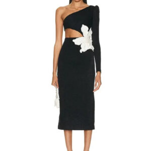 Floral One-Shoulder Long Sleeve Midi Dress for Women