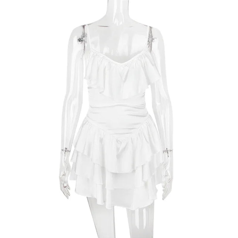 Floral Pleated Mini Dress with Ruffles and Open Back