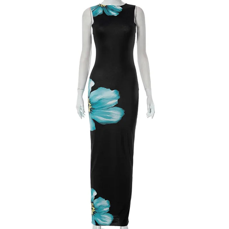 Floral Print Bodycon Maxi Dress for Summer Beach Wear