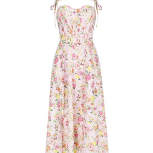 Floral Print Midi Dress with Slit Hem for Summer