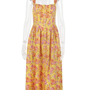 Floral Print Open Back Midi Dress for Women