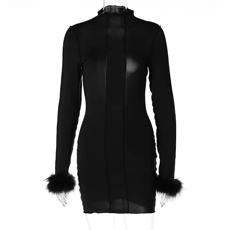Fur Trim Bodycon Mini Dress for Women - Y2K Style