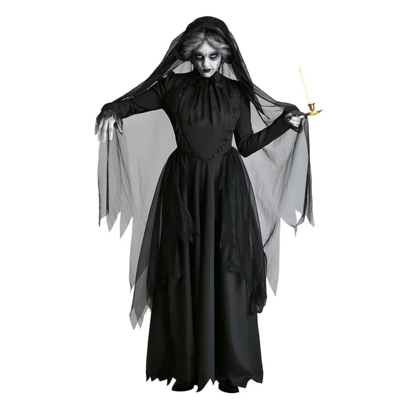 Gothic Black Vampire Bride Dress with Hat and Zipper