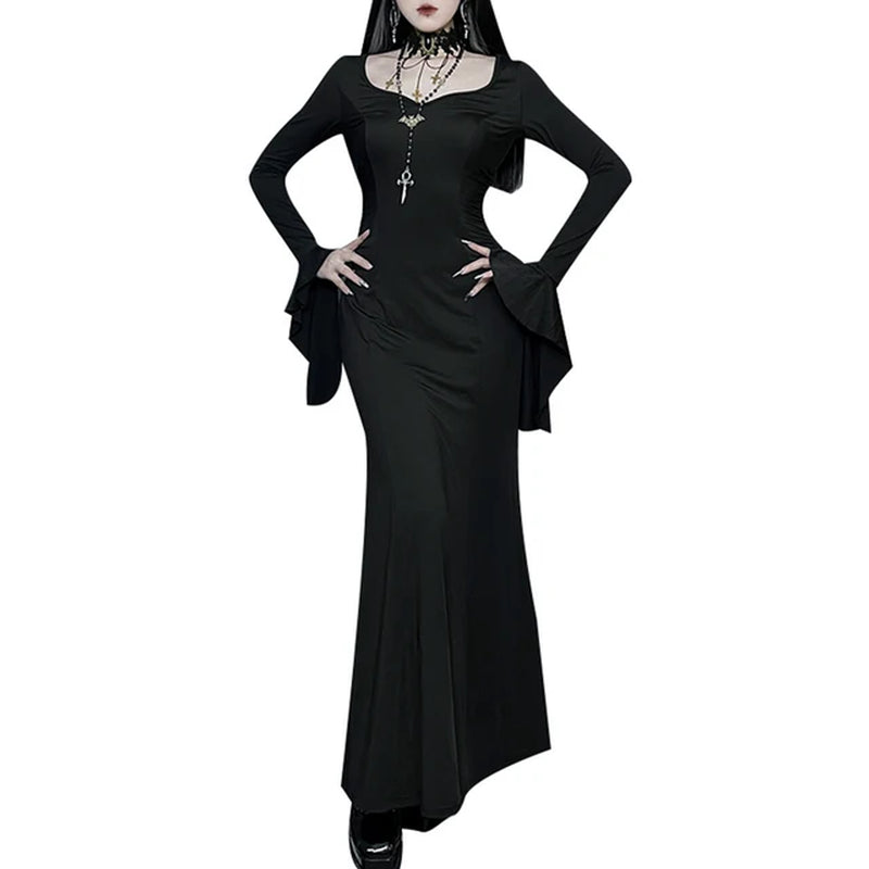 Gothic Style Bodycon Dress with Zipper Closure for Women
