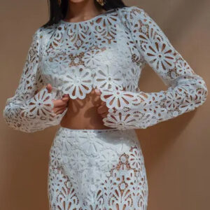 Lace Top Two-Piece Beach Cover-Up Swimsuit Set