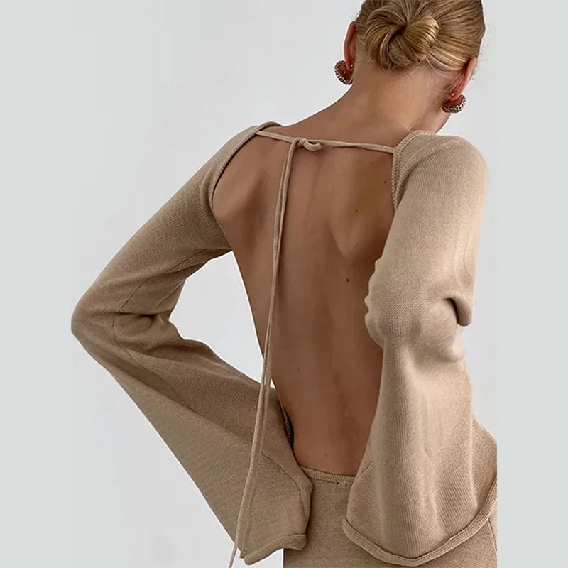 Ladies' Beach Cover-Up Cape - Sexy Backless Knitted Dress
