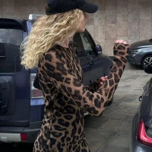 Leopard Print A-Line Mini Dress with Long Sleeves