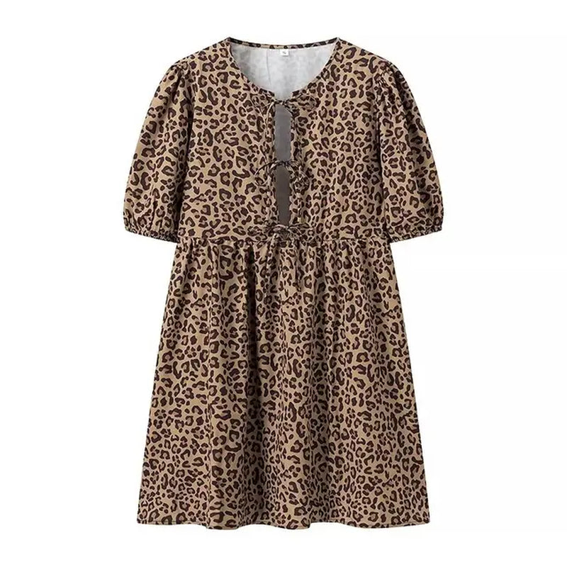 Leopard Print Mini Dress with Lace-Up Detail for Summer