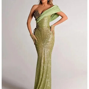 Luxury Off-Shoulder Mint Sequin Maxi Dress for Parties