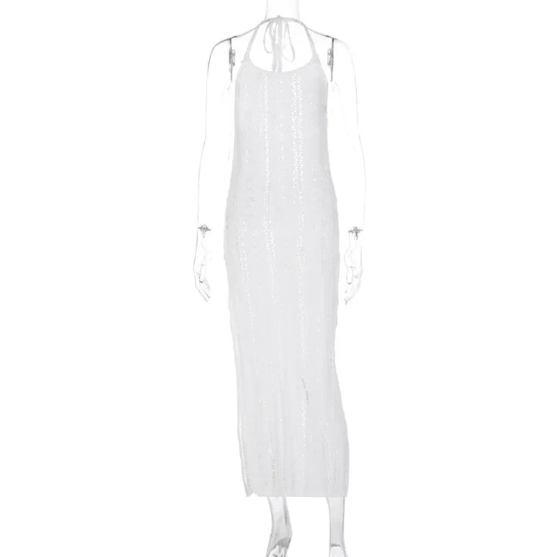Off-Shoulder Backless Knit Maxi Dress for Summer