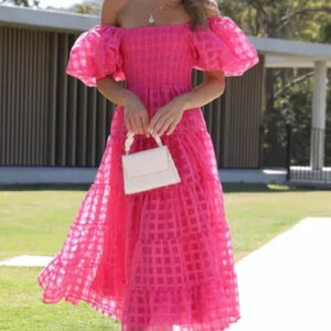 Off Shoulder Chiffon Bubble Sleeve Swing Dress for Women