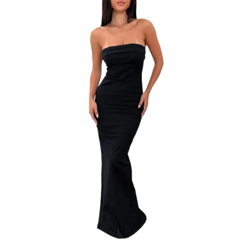 Off-Shoulder Strapless Maxi Dress - Slim Fit Clubwear