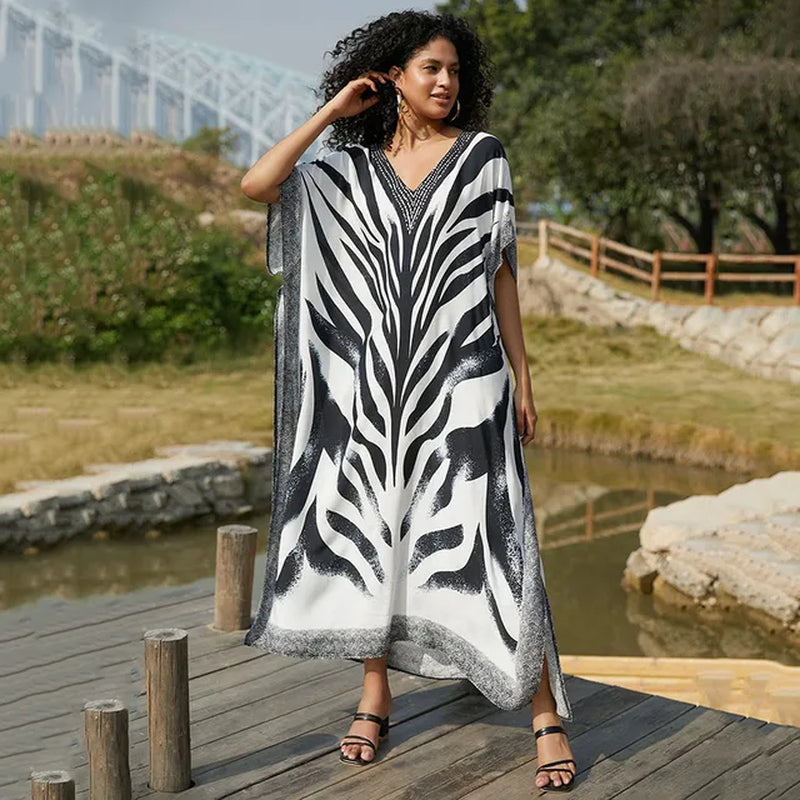 Printed Hooded Beach Cover-Up Dress for Women