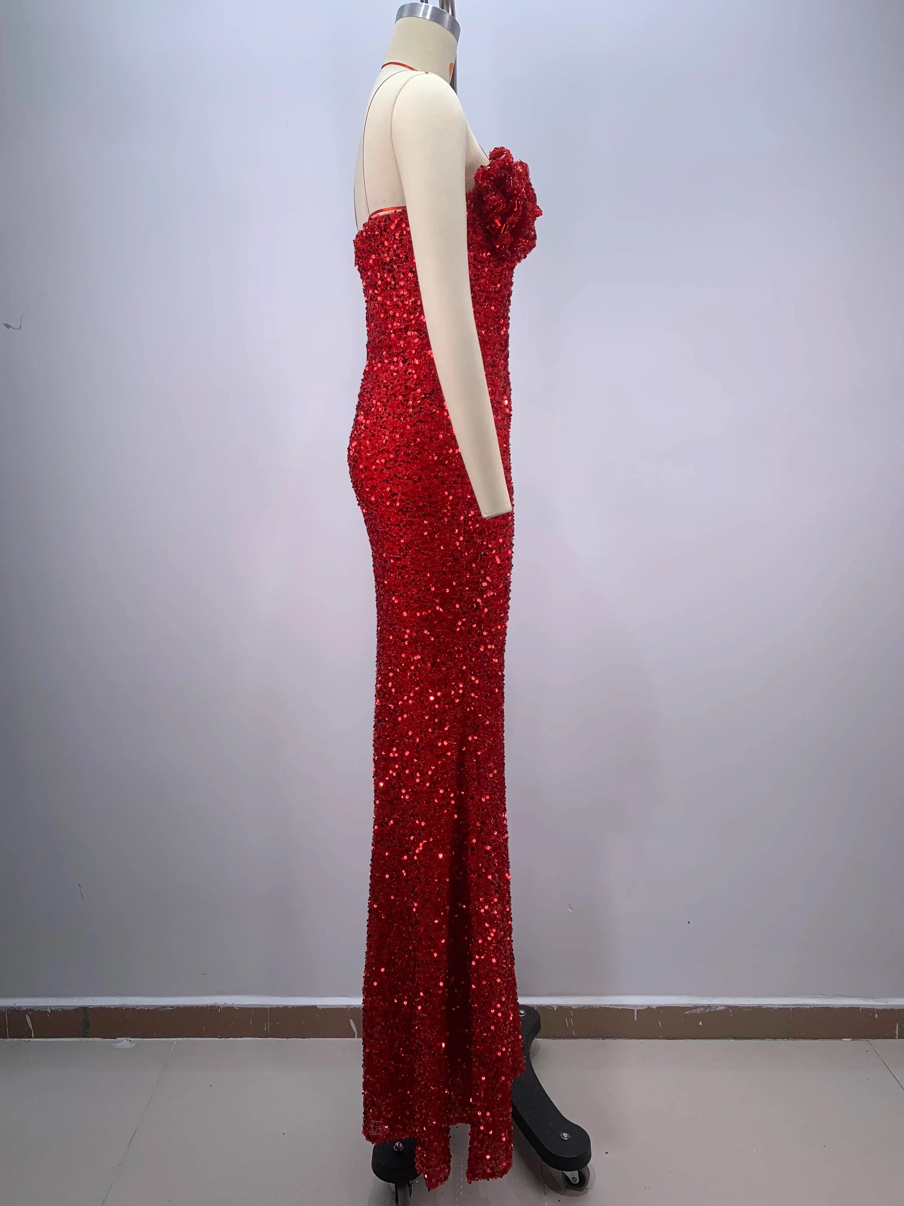Red Strapless Sequin Maxi Dress for Weddings & Prom - Image 5