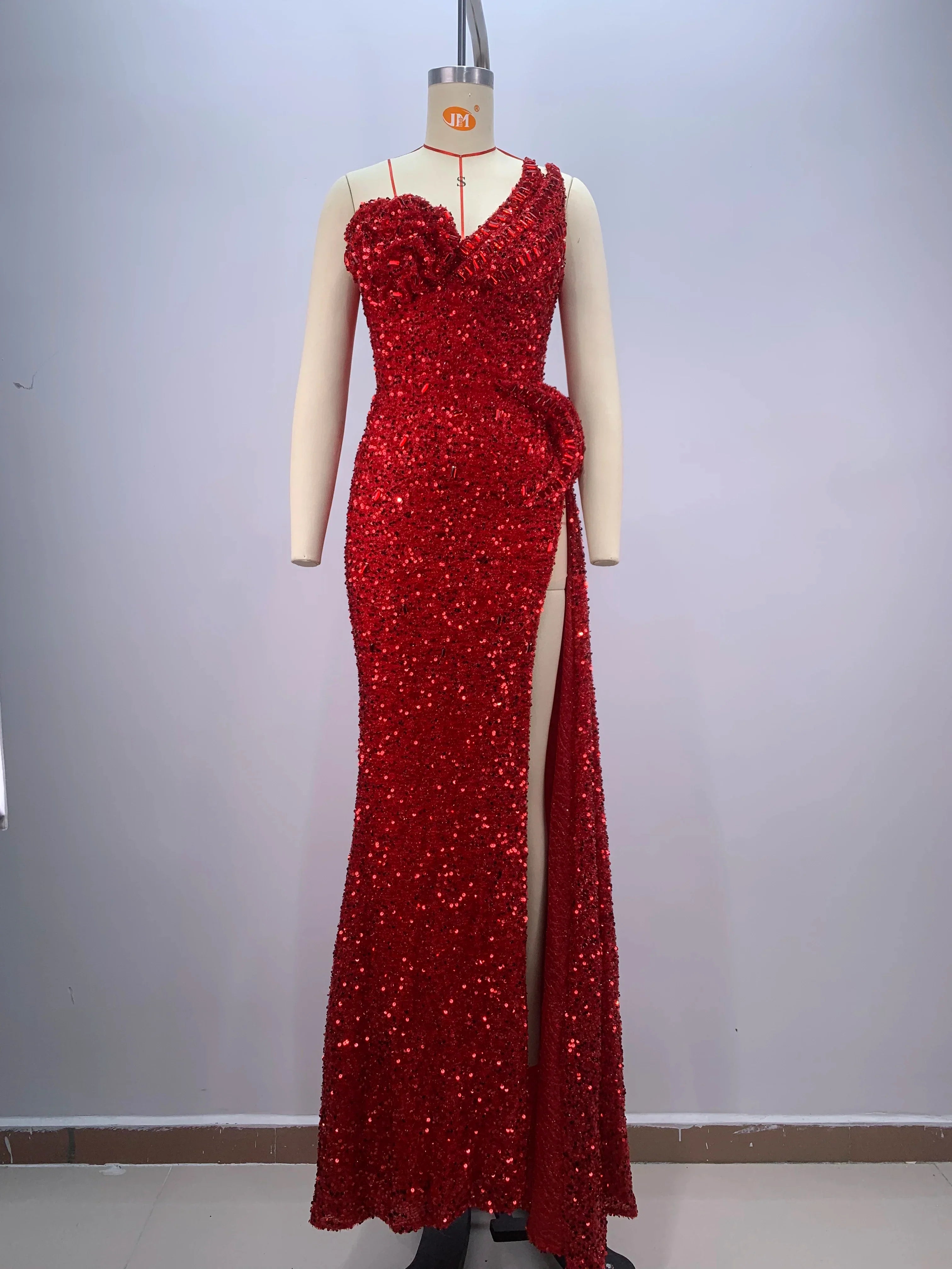 Red Strapless Sequin Maxi Dress for Weddings & Prom - Image 3