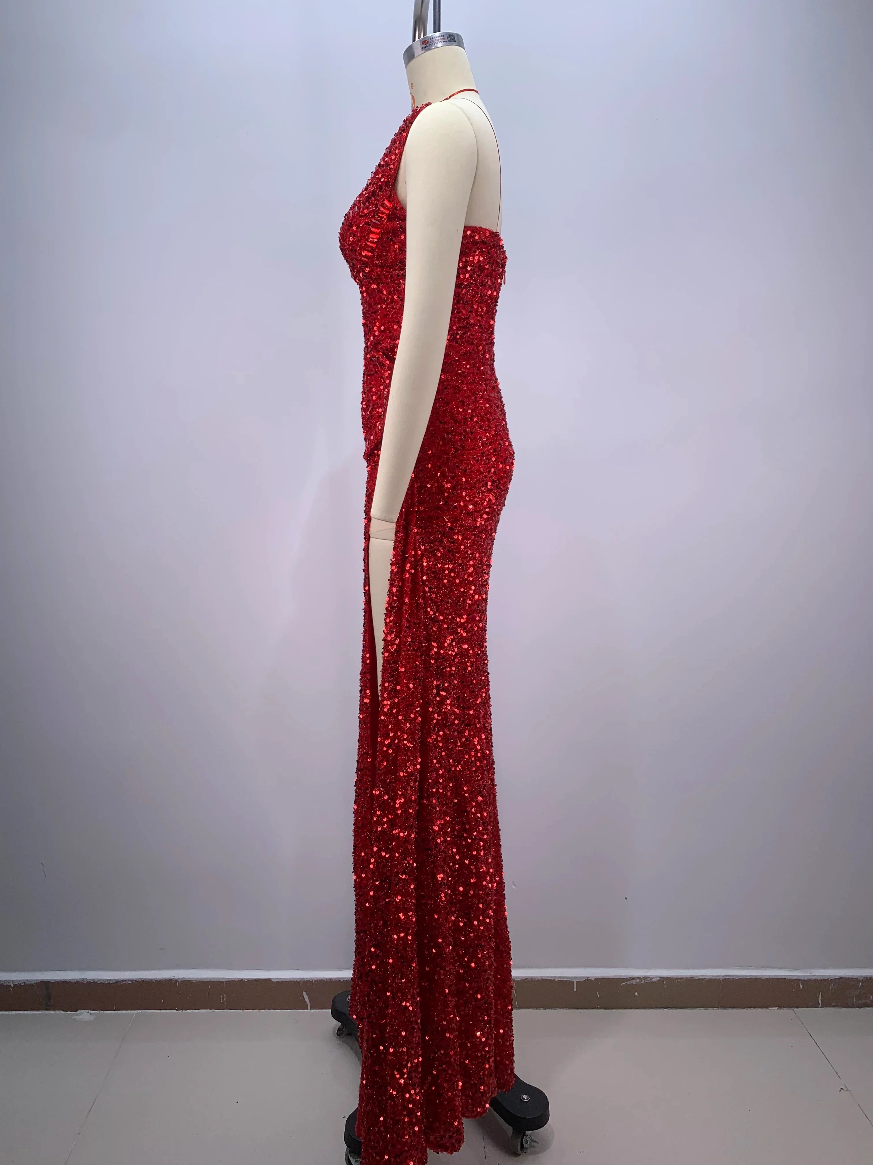 Red Strapless Sequin Maxi Dress for Weddings & Prom - Image 4