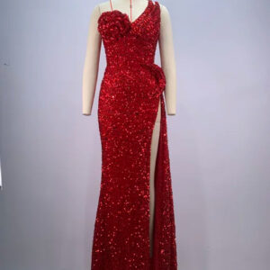 Red Strapless Sequin Maxi Dress for Weddings & Prom